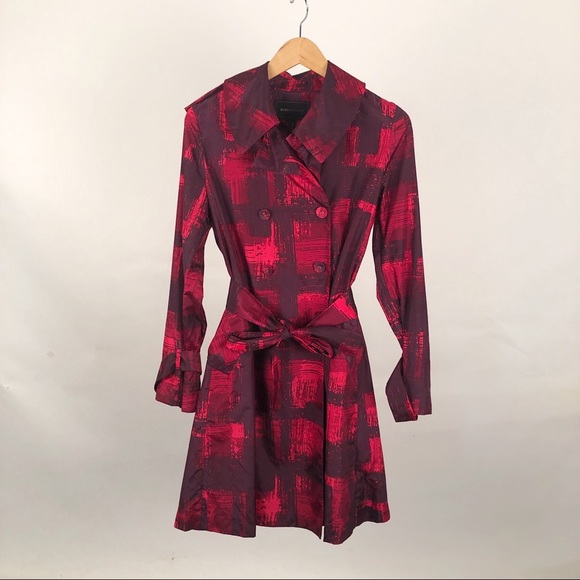 BCBG silk trench coat red burgundy print size XS - Picture 1 of 6
